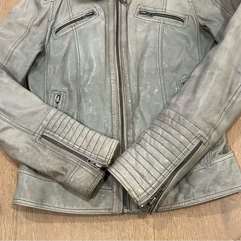 Goosecraft Leather Jacket 017 Pale Olive Green 94-2186543 Moto Blogger Trend - Picture 4 of 14